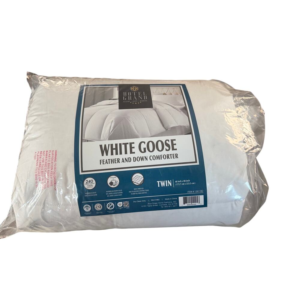 HOTEL GRAND White Goose Feather And Down Comforter, Twin-New Open Box